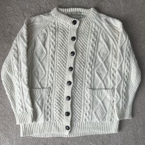 Aran Sweater Market Wool Cardigan Womens Medium Cream Fisherman Chunky Knit